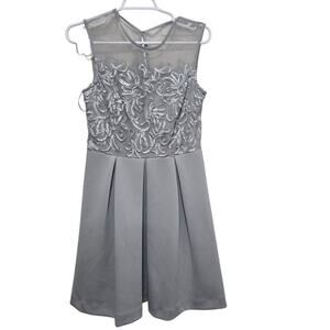 Silver Fit Flare Dress Petite 4 Embroidered Mesh Formal Party